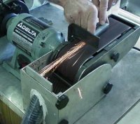 Bench grinder in action